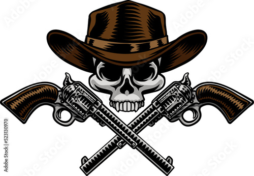 Cowboy Hat Pistols Skull Pi...