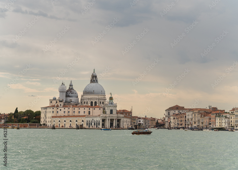 View of famous church Santa Marial della Salute in Venice, Italy from the lagoon
