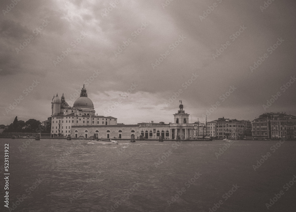 Beautiful landscape of Venice from the lagoon with a cloudy sky