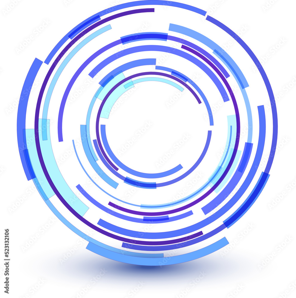 Abstract lens icon design, 3D blue symbol with circular lines pattern, vector illustration. Abstract lens icon design, 3D blue symbol with circular lines pattern, vector illustration.