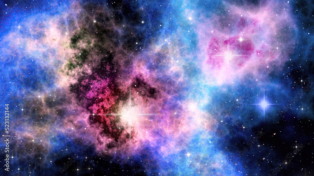 Nebulas and stars cosmic background, beautiful  picture of the universe with galaxies, cosmic nebulae and stars, science fiction backdrop, 3D illustration.