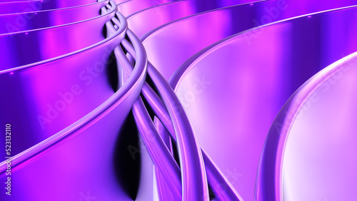 Purple metallic background, shiny chrome striped 3D metal abstract background, technology lustrous 3D render illustration. photo