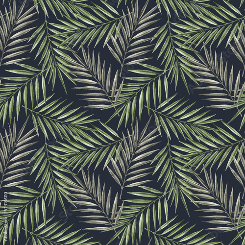 Beautiful tropical seamless pattern with hand drawn watercolor palm tree leaves. Stock illustration. © zenina
