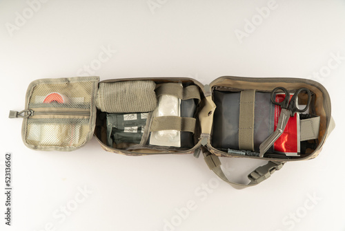 First aid kit on white background