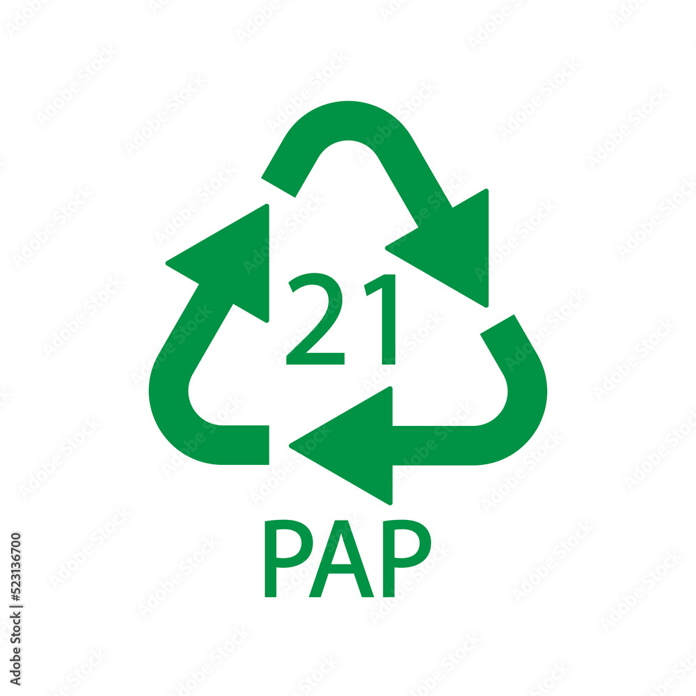 Paper recycling symbol PAP 21 other mixed paper. Vector illustration Paper recycling symbol PAP 21 other mixed paper. Vector illustration