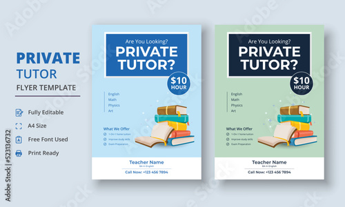 Private Tutor Flyer Template, Home Tuition Flyer, Online Tutors Flyer Template, Course Poster Template, Education Flyer