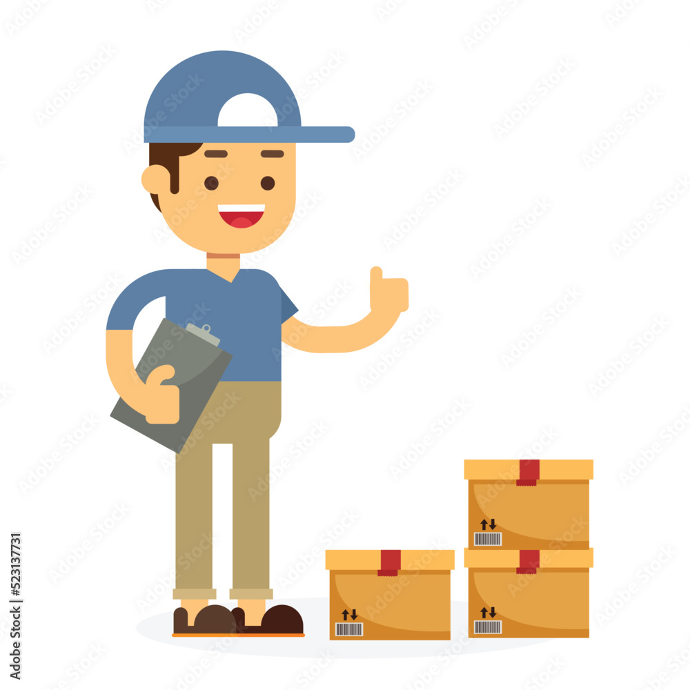 Cardboard boxes in warehouse. Man workers Cardboard boxes in warehouse. Man workers