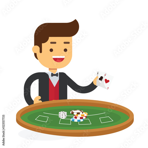 Casino Croupier Isolated Man Dealer In Bow.