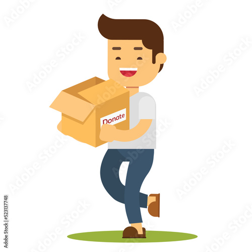 Man with box for charity and donation