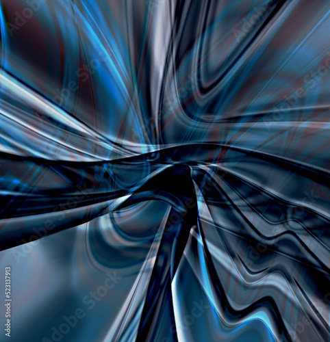 Sunken curves in burgundy covered by chromed blue with some light metallic and platform perception