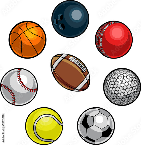 A set of cartoon sports bal...