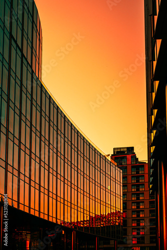 Yellow and green abstract building background with lines