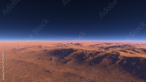 landscape on planet Mars, scenic desert scene on the red planet 