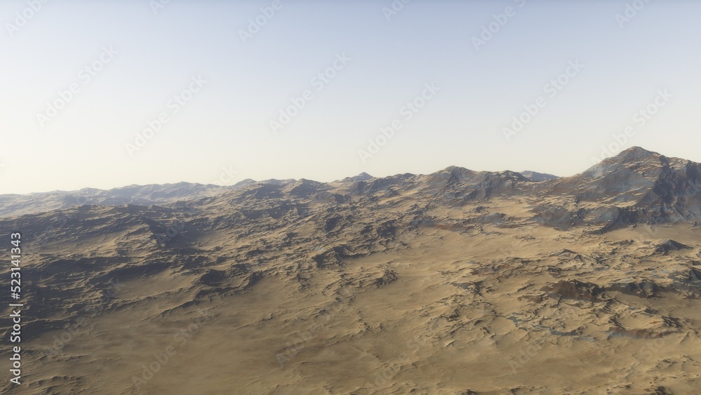 Mars like red planet, with arid landscape, rocky hills and mountains, for space exploration and science fiction backgrounds.
Mars like red planet, with arid landscape, rocky hills and mountains, for space exploration and science fiction backgrounds.