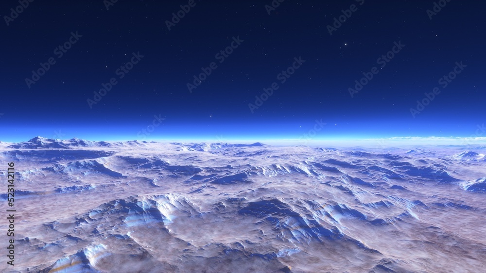 landscape on planet Mars, scenic desert scene on the red planet
