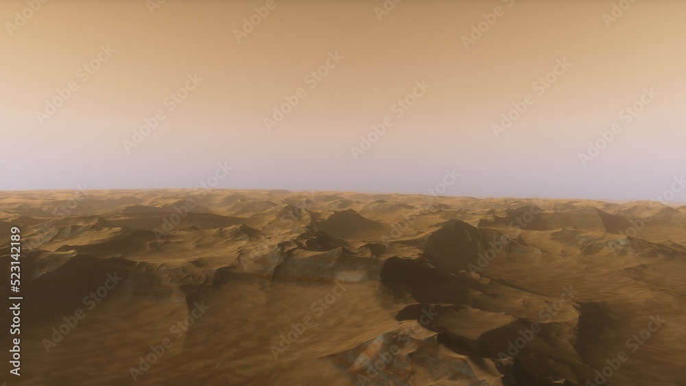 Obraz premium landscape on planet Mars, scenic desert scene on the red planet 