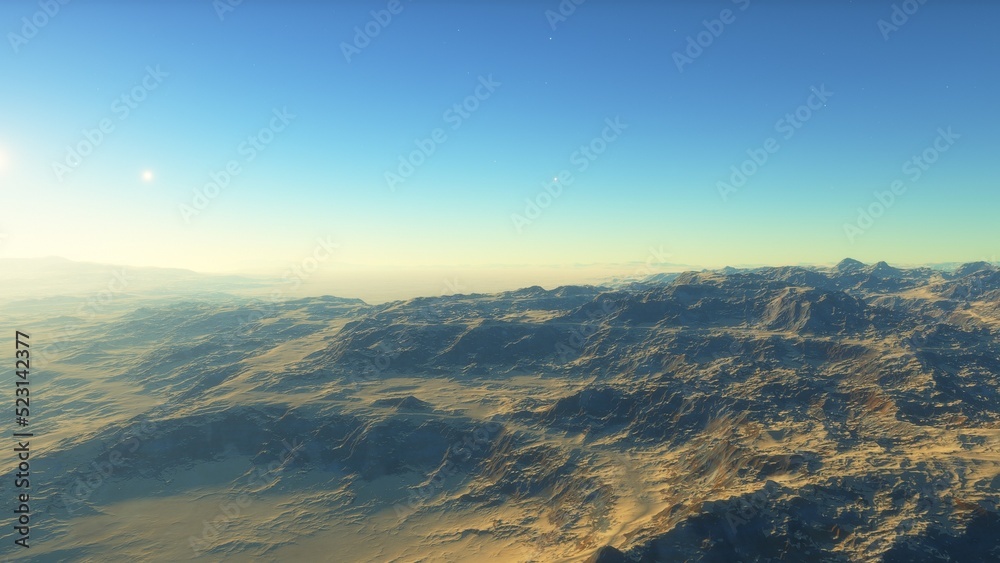 Mars like red planet, with arid landscape, rocky hills and mountains, for space exploration and science fiction backgrounds.
Mars like red planet, with arid landscape, rocky hills and mountains, for space exploration and science fiction backgrounds.
