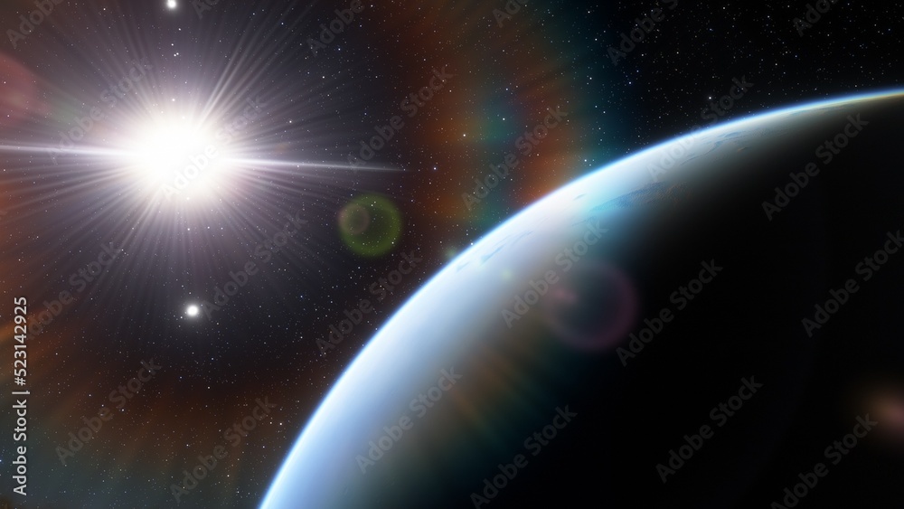 Obraz premium super-earth planet, realistic exoplanet, planet suitable for colonization, earth-like planet in far space, planets background 3d render 