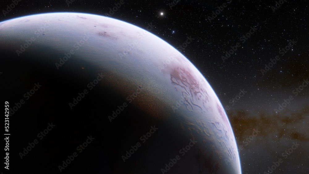 Fototapeta premium super-earth planet, realistic exoplanet, planet suitable for colonization, earth-like planet in far space, planets background 3d render 