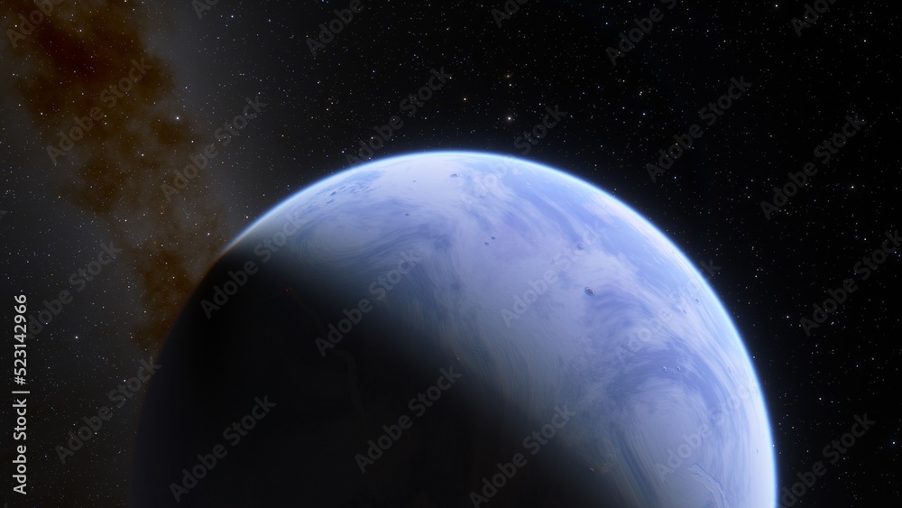 super-earth planet, realistic exoplanet, planet suitable for colonization, earth-like planet in far space, planets background 3d render
