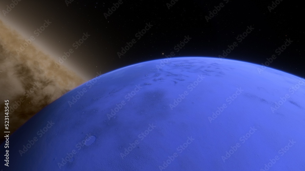 Naklejka premium super-earth planet, realistic exoplanet, planet suitable for colonization, earth-like planet in far space, planets background 3d render 