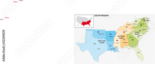 Administrative vector map of the US Census Region South