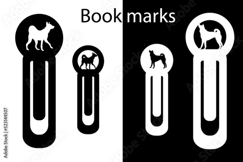 Paperclip bookmark with carved silhouette of a dog. Office tools. Paper cut. Laser cutting.