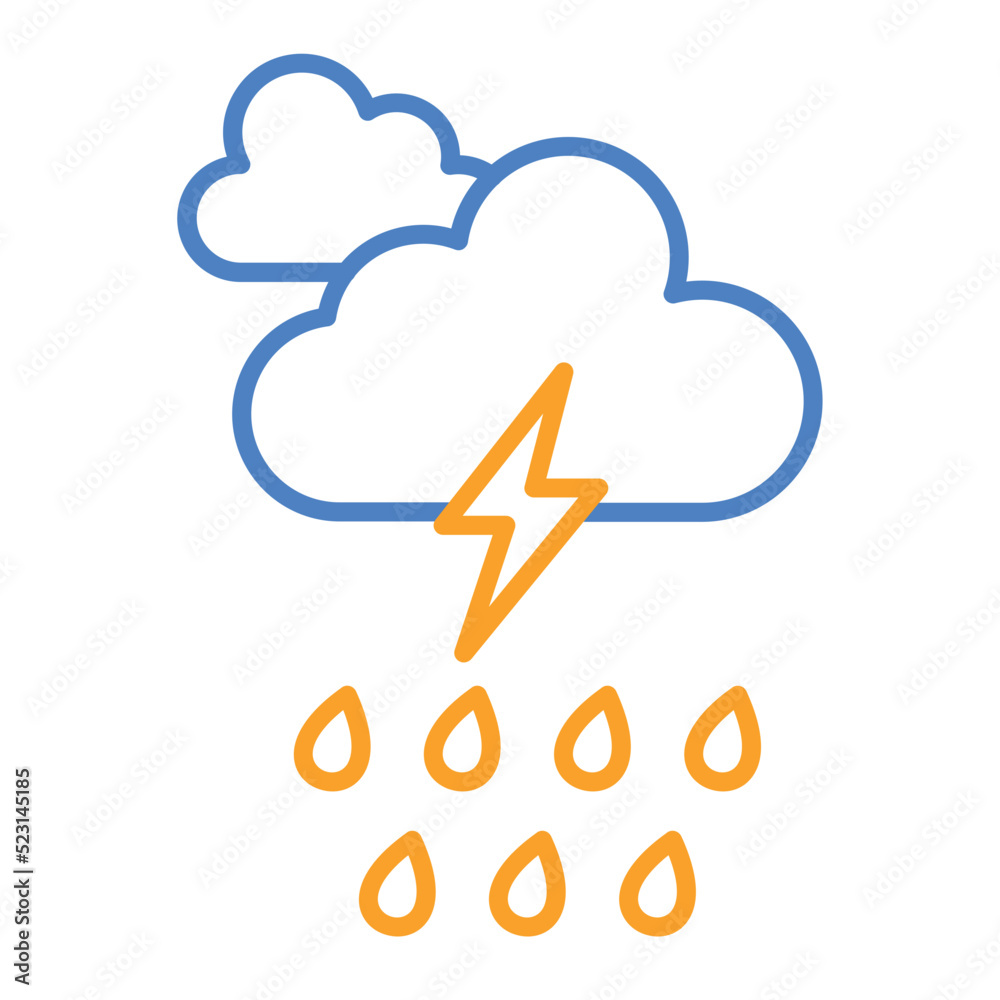 Thunderstorm Blue And Orange Line Icon Thunderstorm Blue And Orange Line Icon