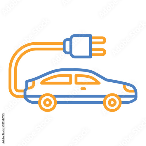 Electric Car Blue And Orange Line Icon