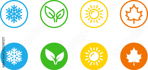 Vector set of seasons icons. Contains icons winter, spring, summer, autumn. Pixel perfect.