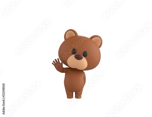 Little Bear character raising right hand in 3d rendering.