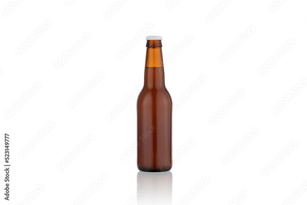 Brown glass beer bottle isolated on white background. Brown glass beer bottle isolated on white background.