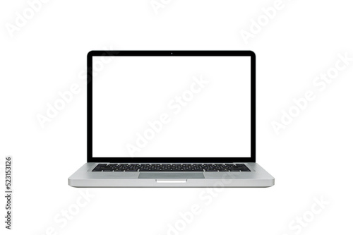Laptop with blank screen isolate on png or transparent background for new produc photo