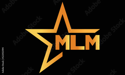 MLM golden luxury star icon three letter logo design vector template. royal logo | luxury logo | jewelry logo | premium logo | iconic logo | Victoria logo |