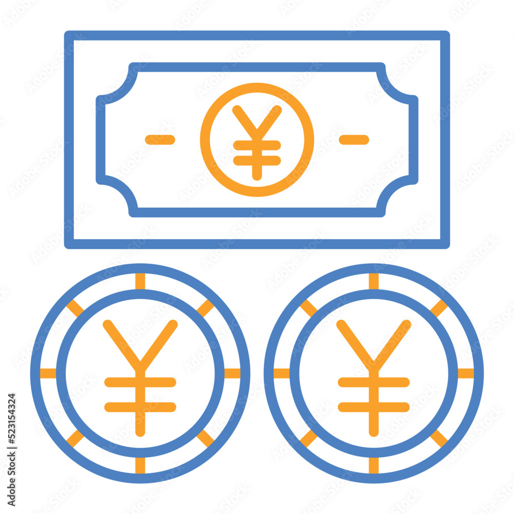 Fototapeta premium Yen Currency Blue And Orange Line Icon