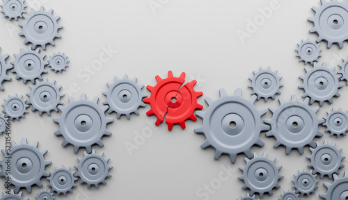 Broken gear. The concept of a problem in the system. 3d render