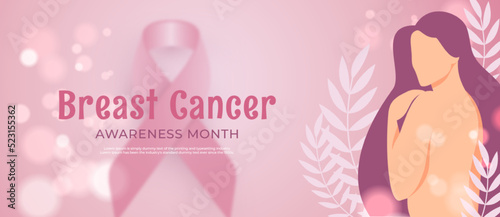 Realistic banner breast cancer awareness month background