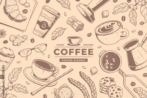 vintage doodle coffee element background