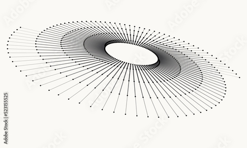 Spiral with lines and dots as dynamic abstract vector background or logo or icon. Artistic illustration with perspective on white background. Yin and yang symbol.