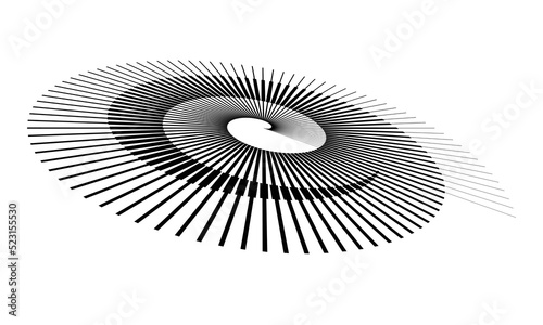 Spiral with lines as dynamic abstract vector background or logo or icon. Artistic illustration with perspective on white background.