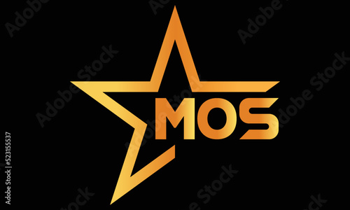 MOS golden luxury star icon three letter logo design vector template. royal logo | luxury logo | jewelry logo | premium logo | iconic logo | Victoria logo |