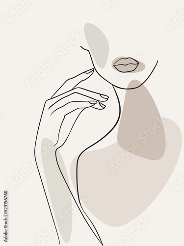 Contemporary portrait in one line art. Pastel colors. Line drawing.