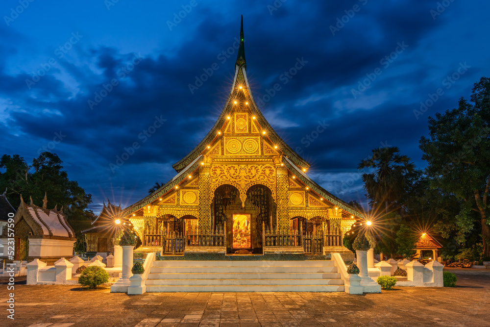 Xieng Thong temple, the most popular temple in Luang Pra bang, Laos at night. Xieng Thong temple, the most popular temple in Luang Pra bang, Laos at night.