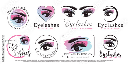 Set of eyelash extension logo design for beauty icon with creative element concept Premium Vector