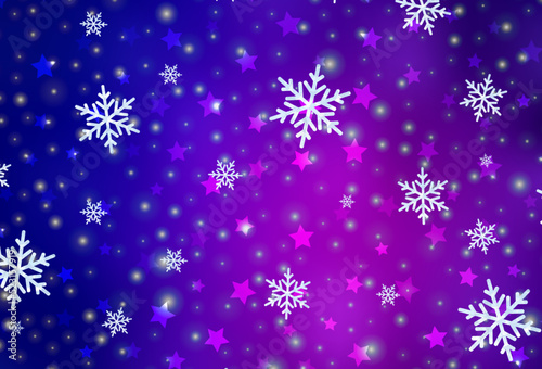 Dark Purple  Pink vector layout with bright snowflakes  stars.