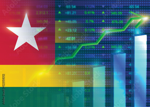 Economic growth in Togo.Togo's stock market.Togo flag with charts,growth arrow