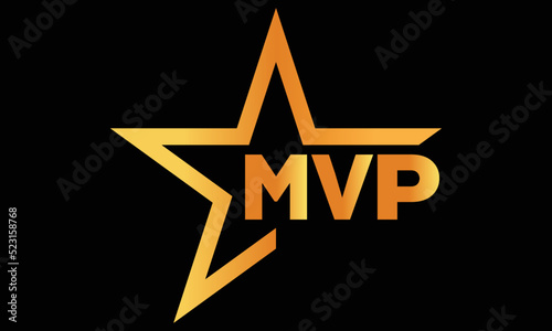 MVP golden luxury star icon three letter logo design vector template. royal logo | luxury logo | jewelry logo | premium logo | iconic logo | Victoria logo |