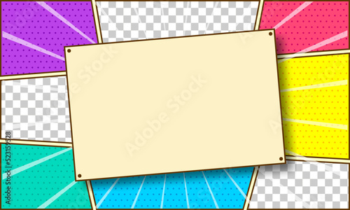 Blank note comic design isolated on colorful background