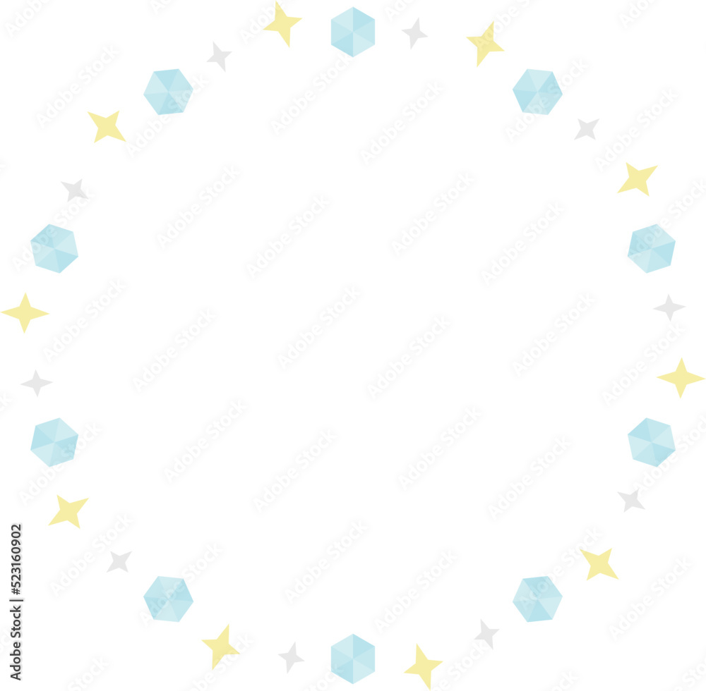 円形のフレーム　キラキラストーンと星　水色