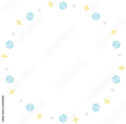 円形のフレーム キラキラストーンと星 水色